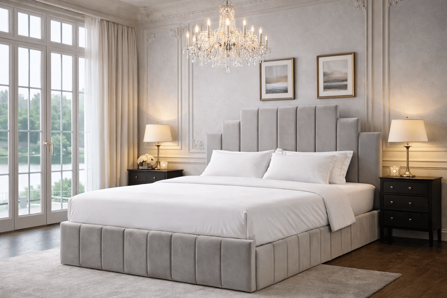 Cadre De Lit NATURA GRIS - Velours - Home de Luxe France 
