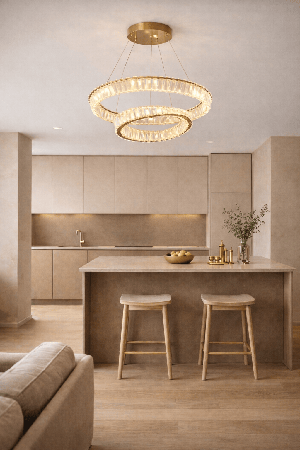 Lustre contemporain double anneaux - Home de Luxe France 