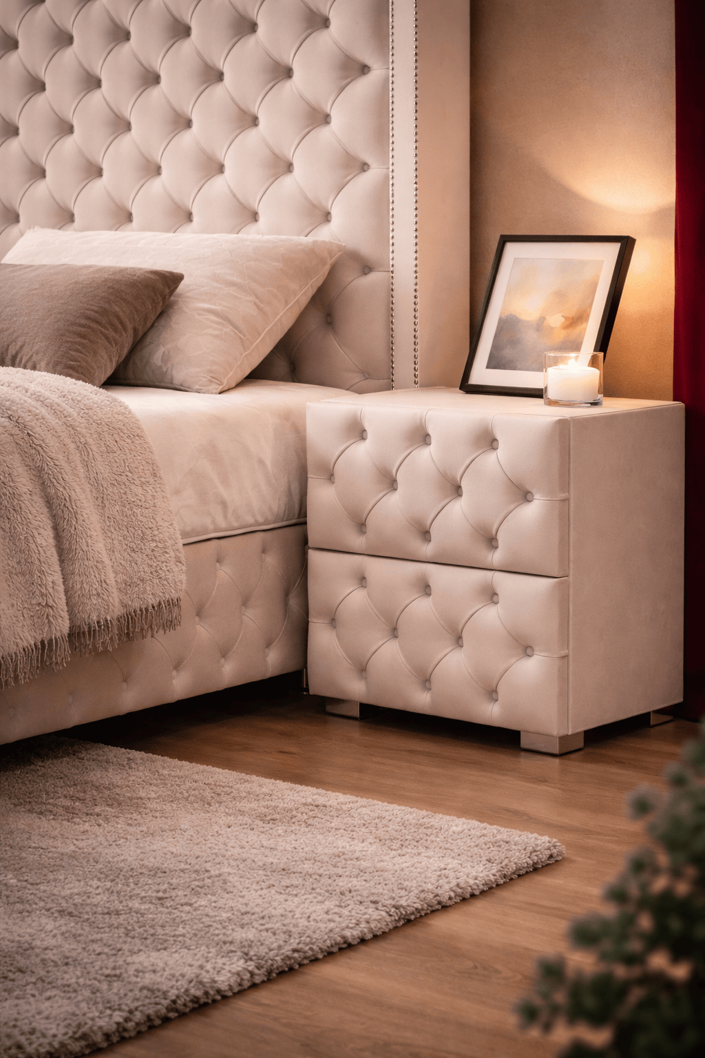 Table de chevet capitonné BEIGE - Home de Luxe France 