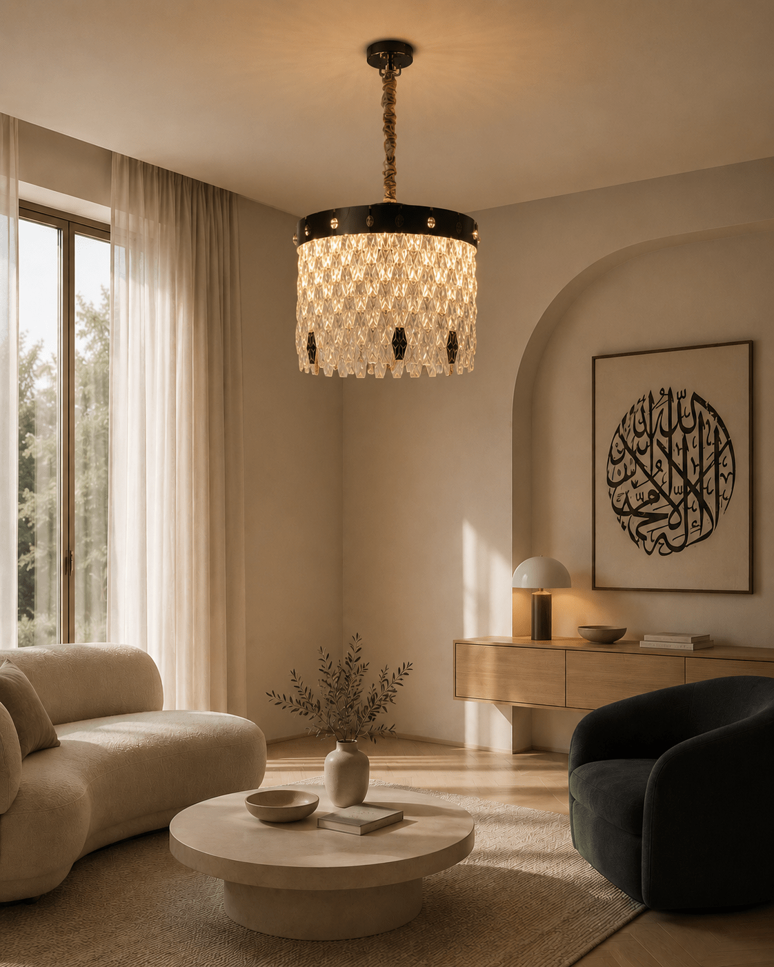 Lustre doré LED pampille - HomeDeLuxe
