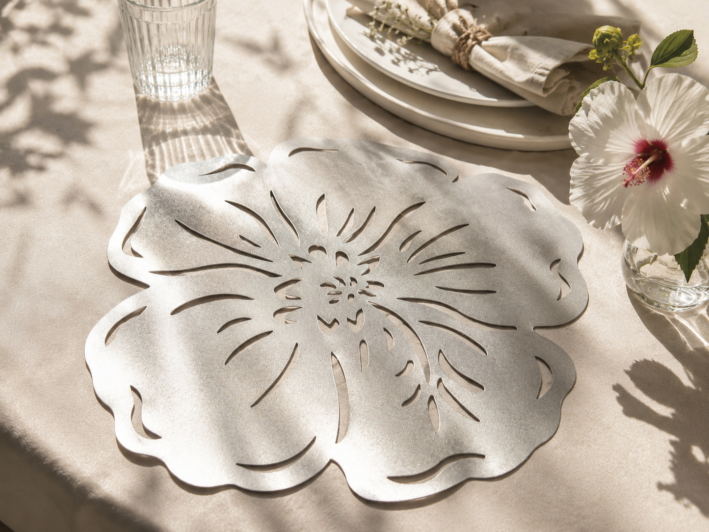 Lot de 12 set de table fleur argentée