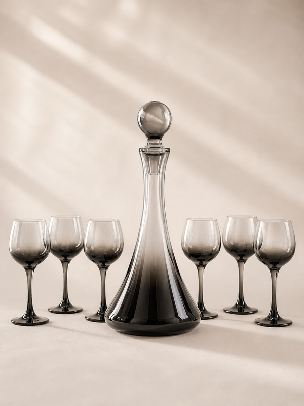 Carafe fumée & 6 verres à pied assortis - Home de Luxe France 