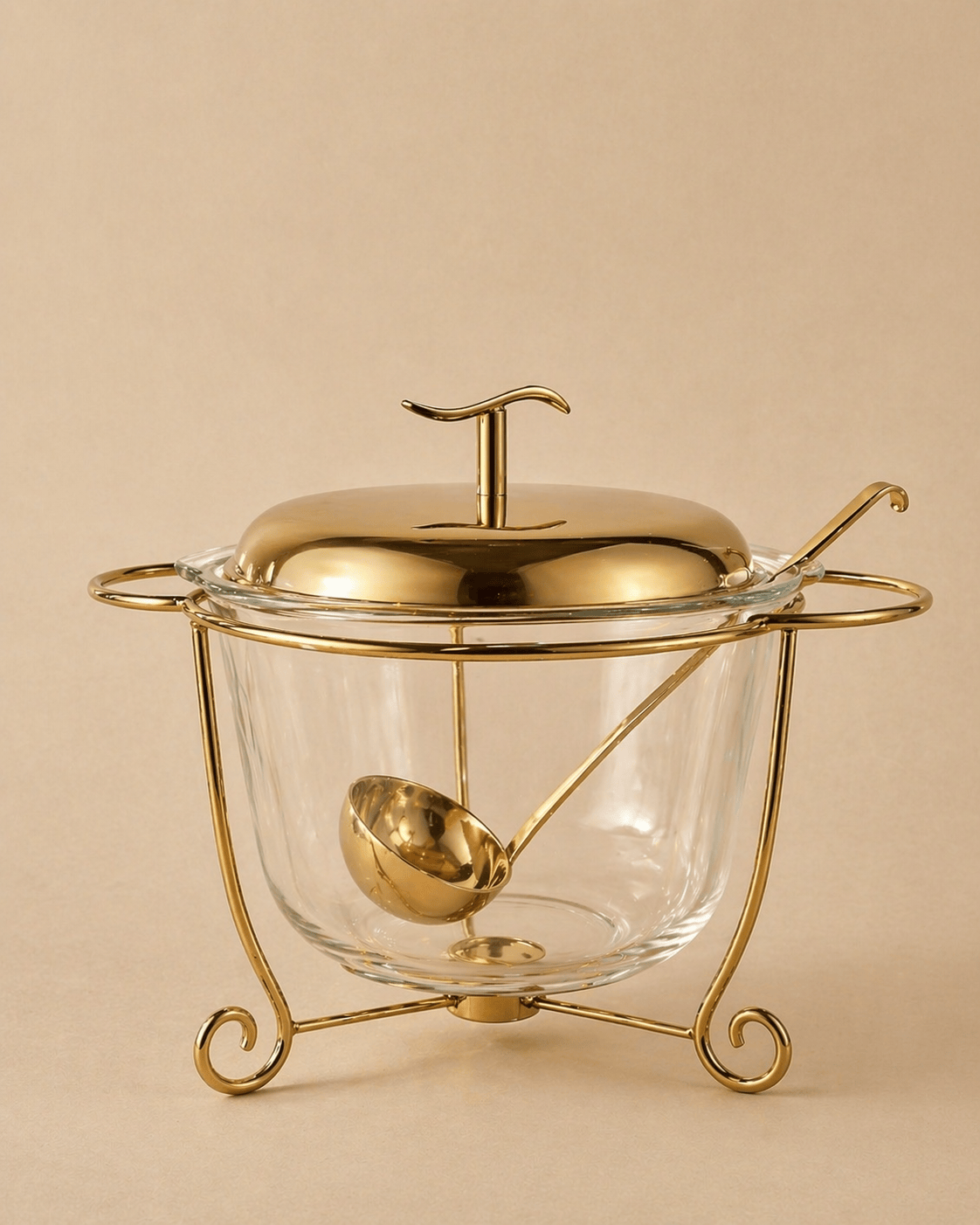 Soupière transparente dorée avec louche - Home de Luxe 