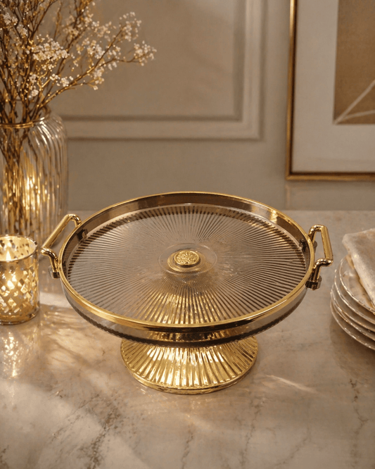 Présentoir décoratif rond en plastique effet verre avec pied - Home de Luxe France 