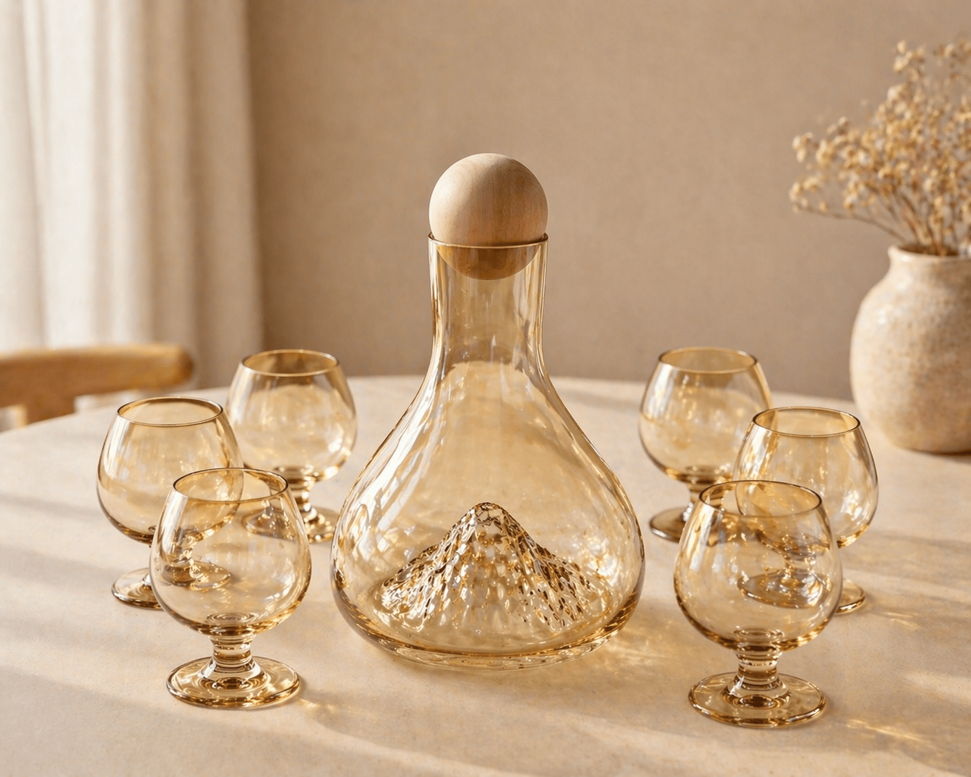 Carafe iceberg en verre avec 6 verres assortis, ensemble élégant pour servir boissons, par HomeDeLuxe.