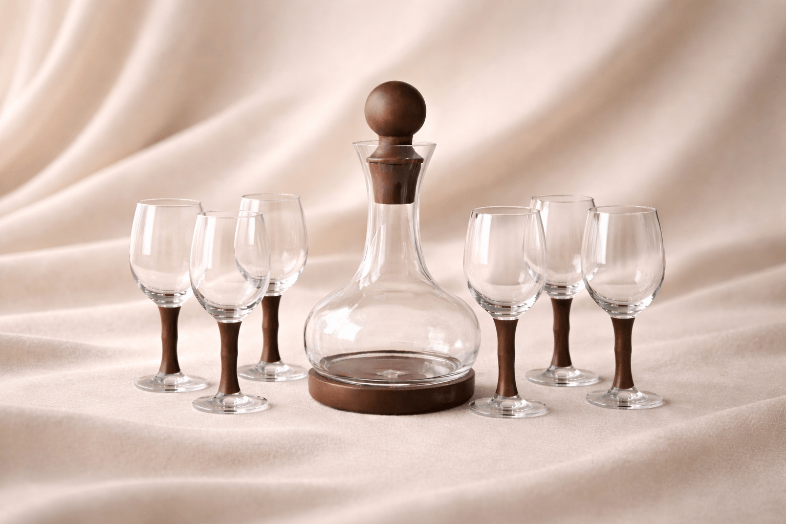 Service Bois Elégance : une carafe élégante accompagnée de six verres assortis - Home de Luxe France 
