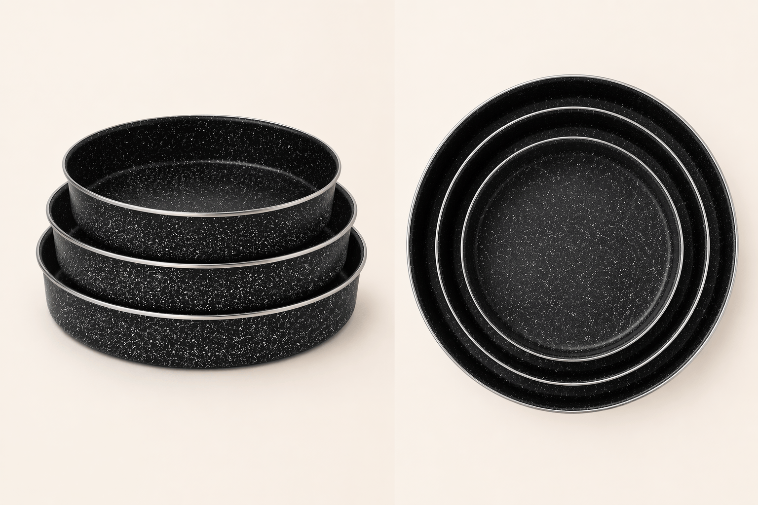 Trio de plats en céramique de la marque HomeDeLuxe, différents motifs colorés pour décoration de table élégante.