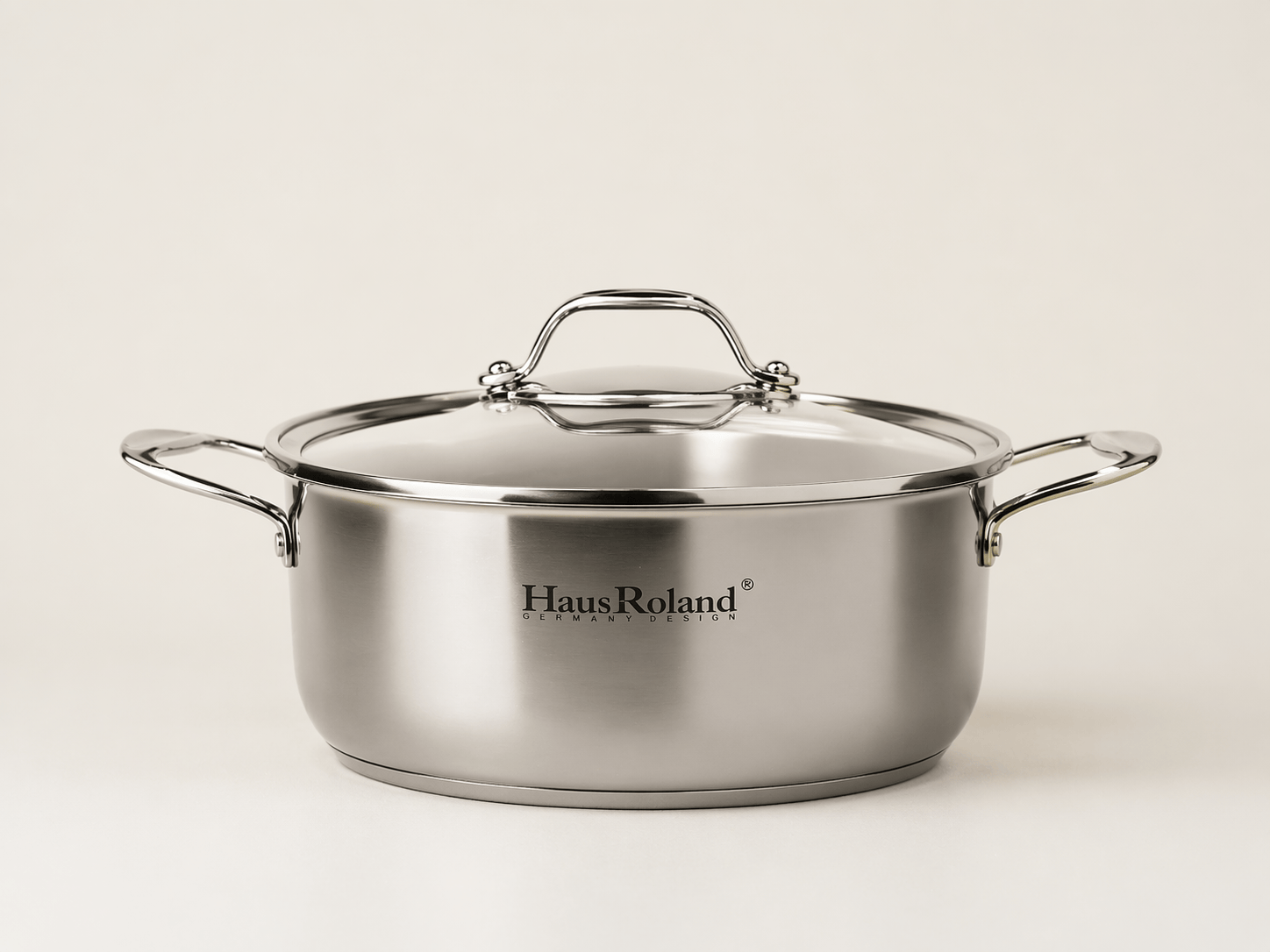 Marmite en inox HomeDeLuxe, casserole de cuisine en acier inoxydable, vue de dessus avec poignées latérales.