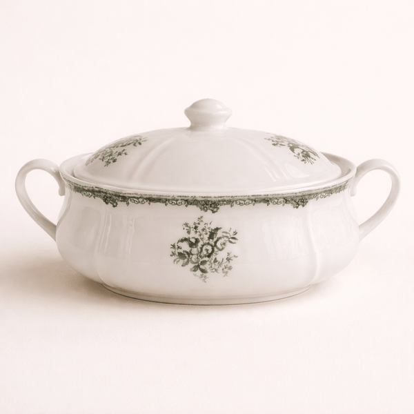 Soupière vintage aux motifs verts floraux délicats - Home de Luxe France 