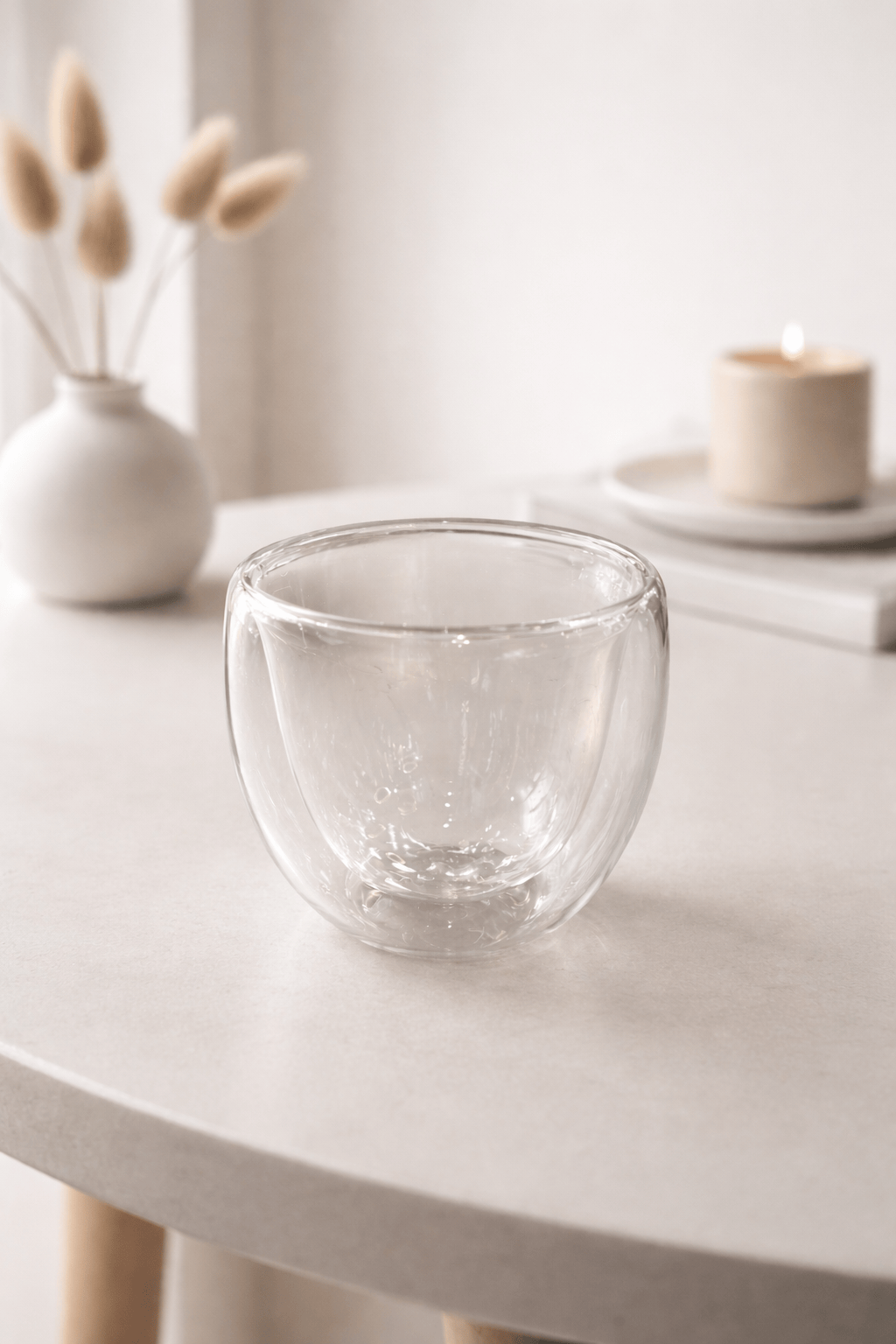Duo de verres à vin en verre transparent avec logo HomeDeLuxe, idéal pour servir des boissons élégamment.