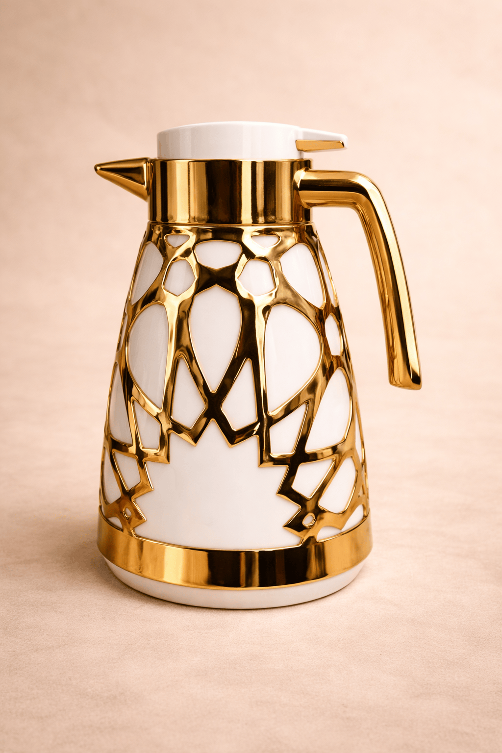 Thermos doré blanc design oriental avec intérieur rose délicat - Home de Luxe France 