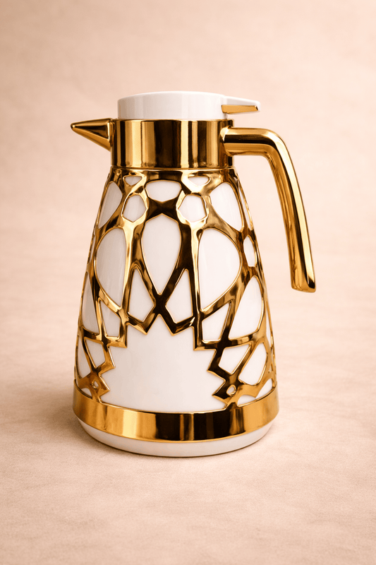 Thermos doré blanc design oriental avec intérieur rose délicat - Home de Luxe France 