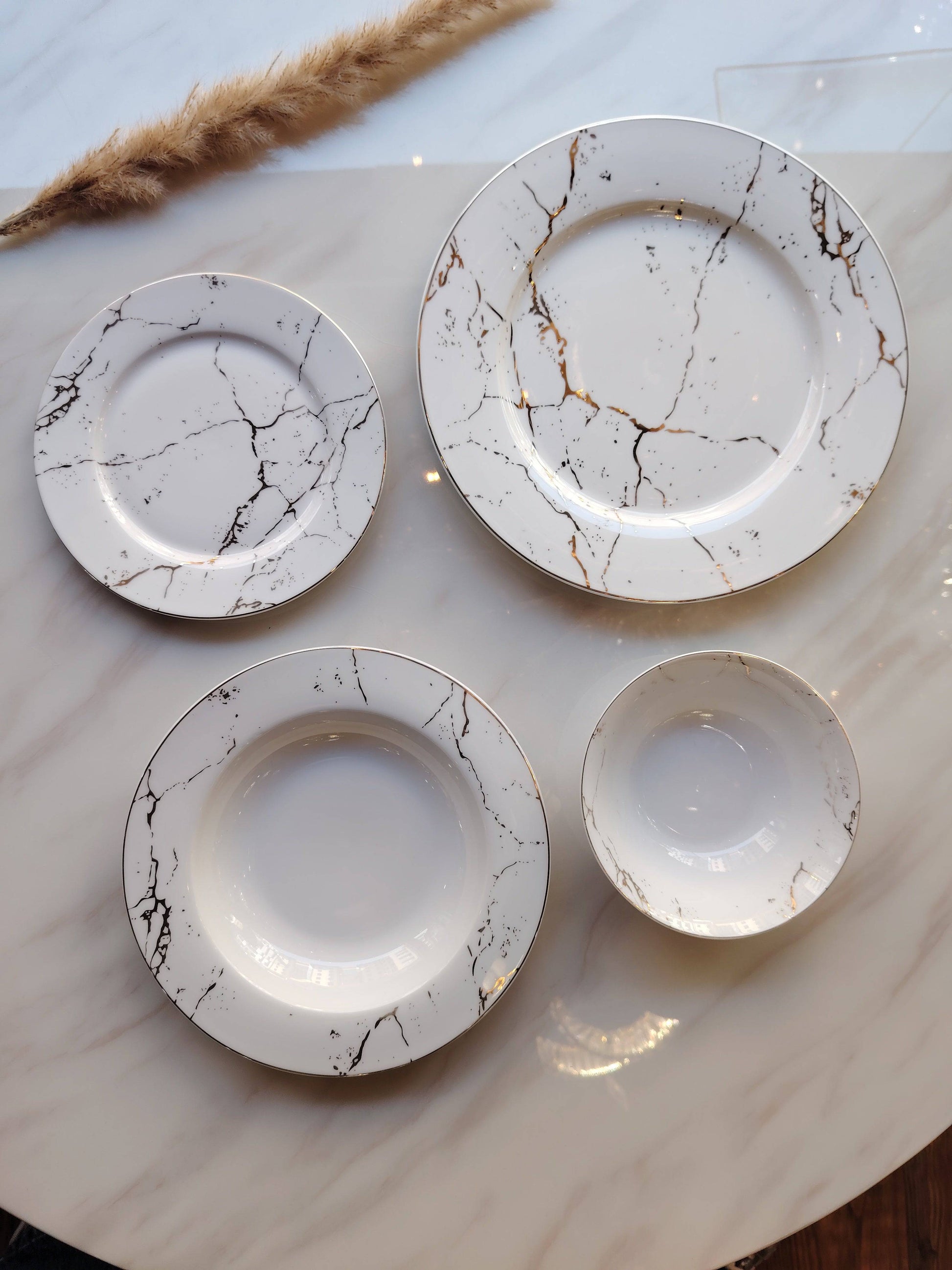 Service blanc marbre doré - Home de Luxe France 