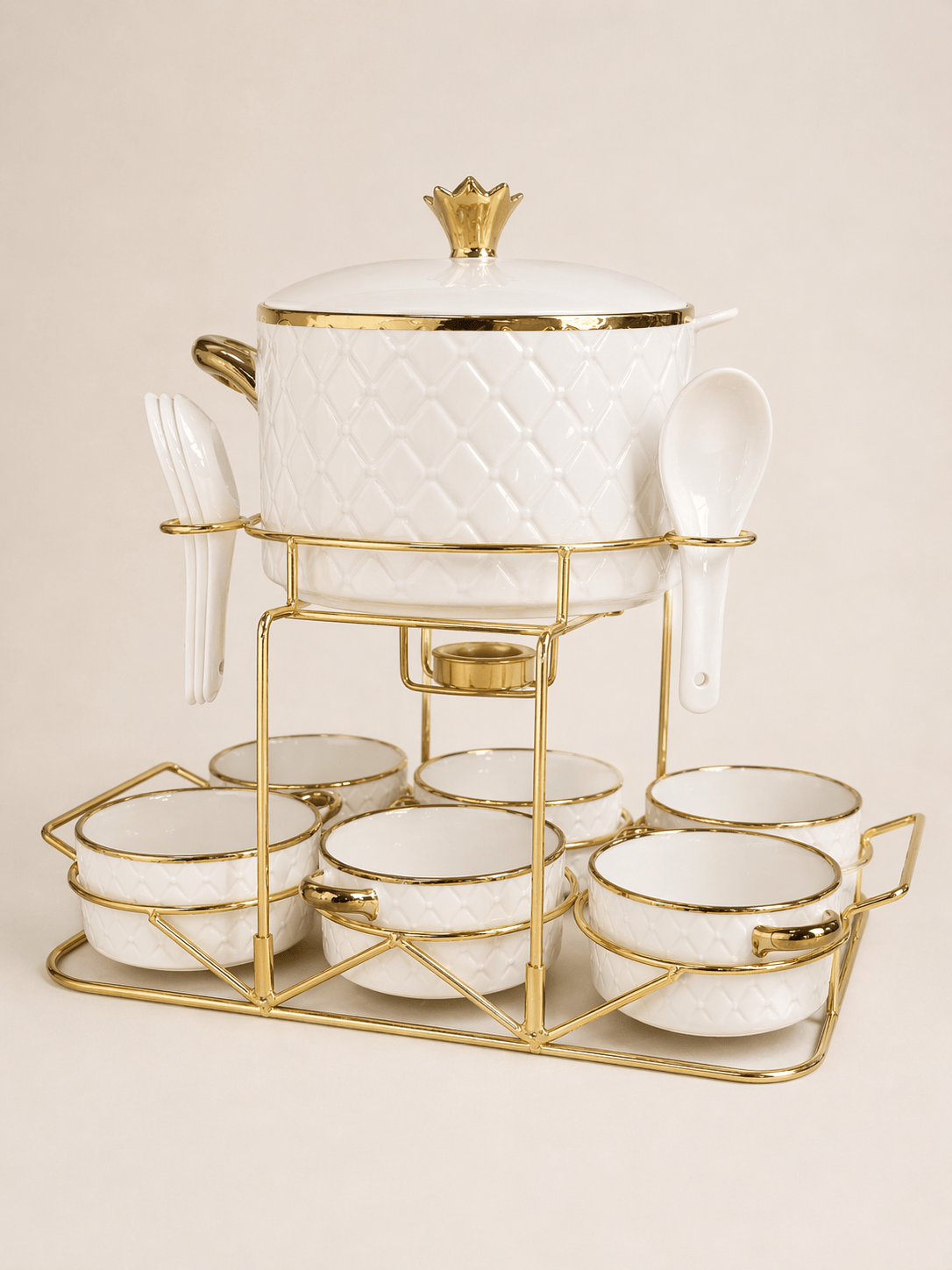 Soupière élégante avec chauffe-plat intégré et six bols - Home de Luxe France 
