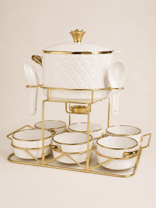 Soupière élégante avec chauffe-plat intégré et six bols - Home de Luxe France 
