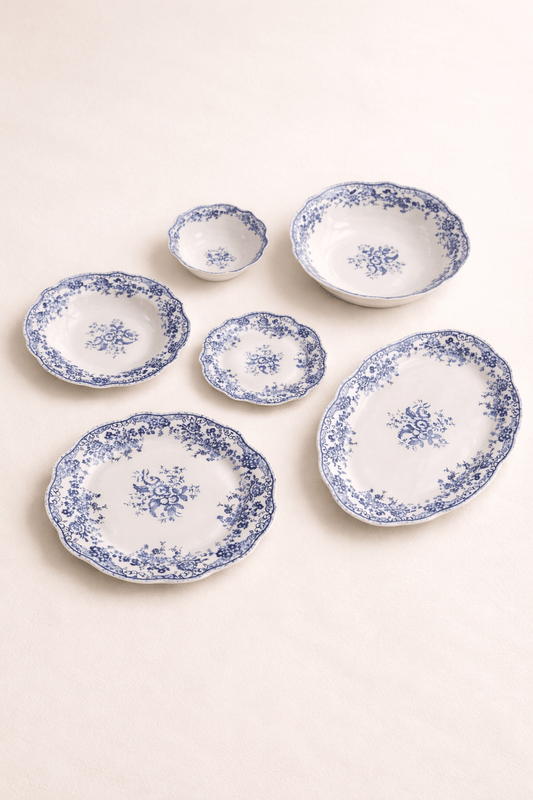 Service de table bleu vintage floral 26 pièces - Home de Luxe France 