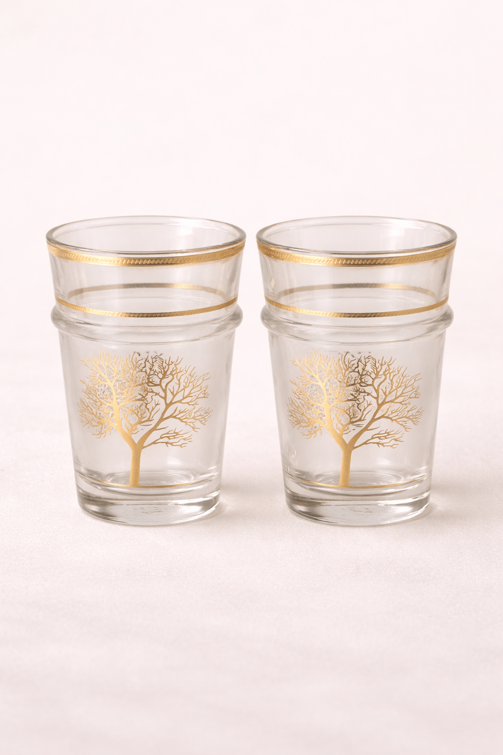 Ensemble de douze verres à thé élégants ornés d'un motif arbre doré - Home de Luxe France 