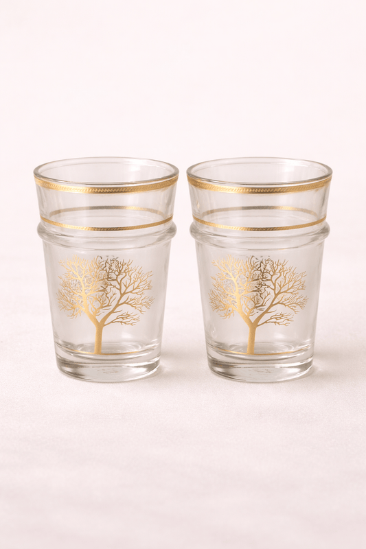 Ensemble de douze verres à thé élégants ornés d'un motif arbre doré - Home de Luxe France 
