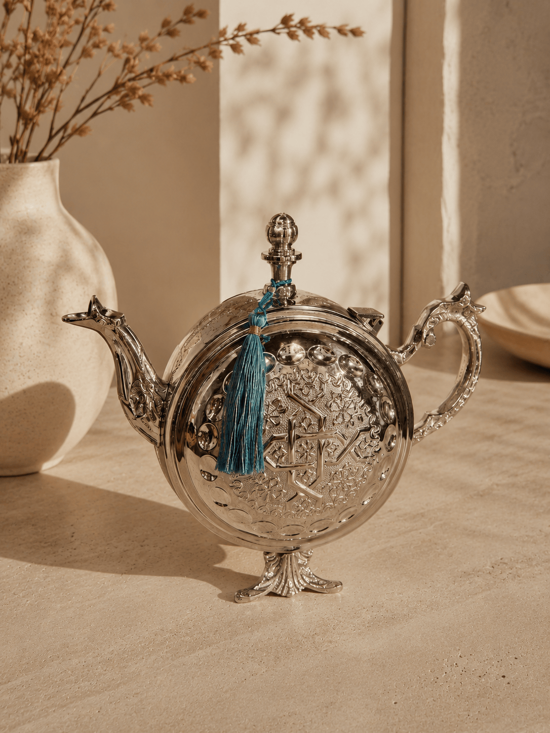 Théière artisanale Nuit de Fès en céramique, motif traditionnel, fabriquée par HomeDeLuxe, idéale pour préparer du thé marocain