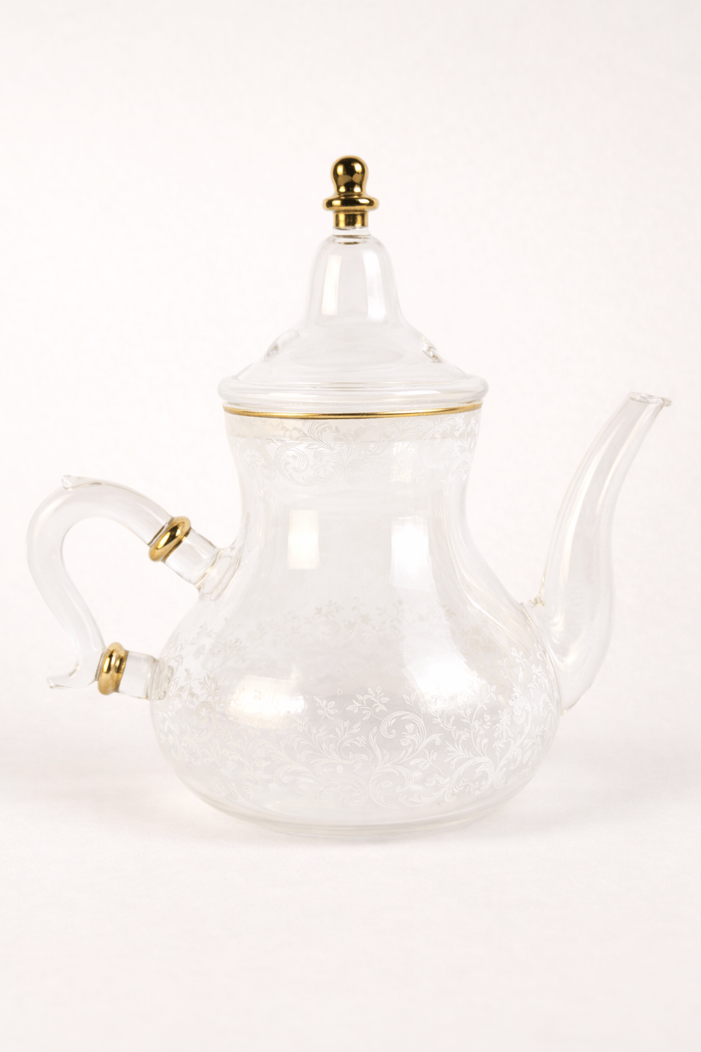 Théière en verre ornée d'un délicat motif blanc - Home de Luxe France 
