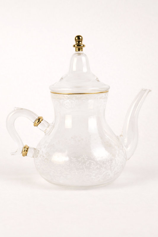 Théière en verre ornée d'un délicat motif blanc - Home de Luxe France 