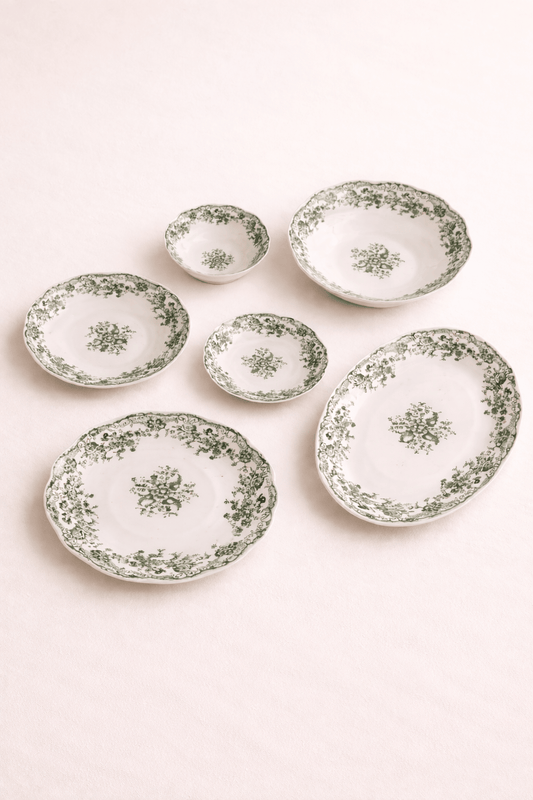 Service de table vert vintage floral 26 pièces - Home de Luxe France 