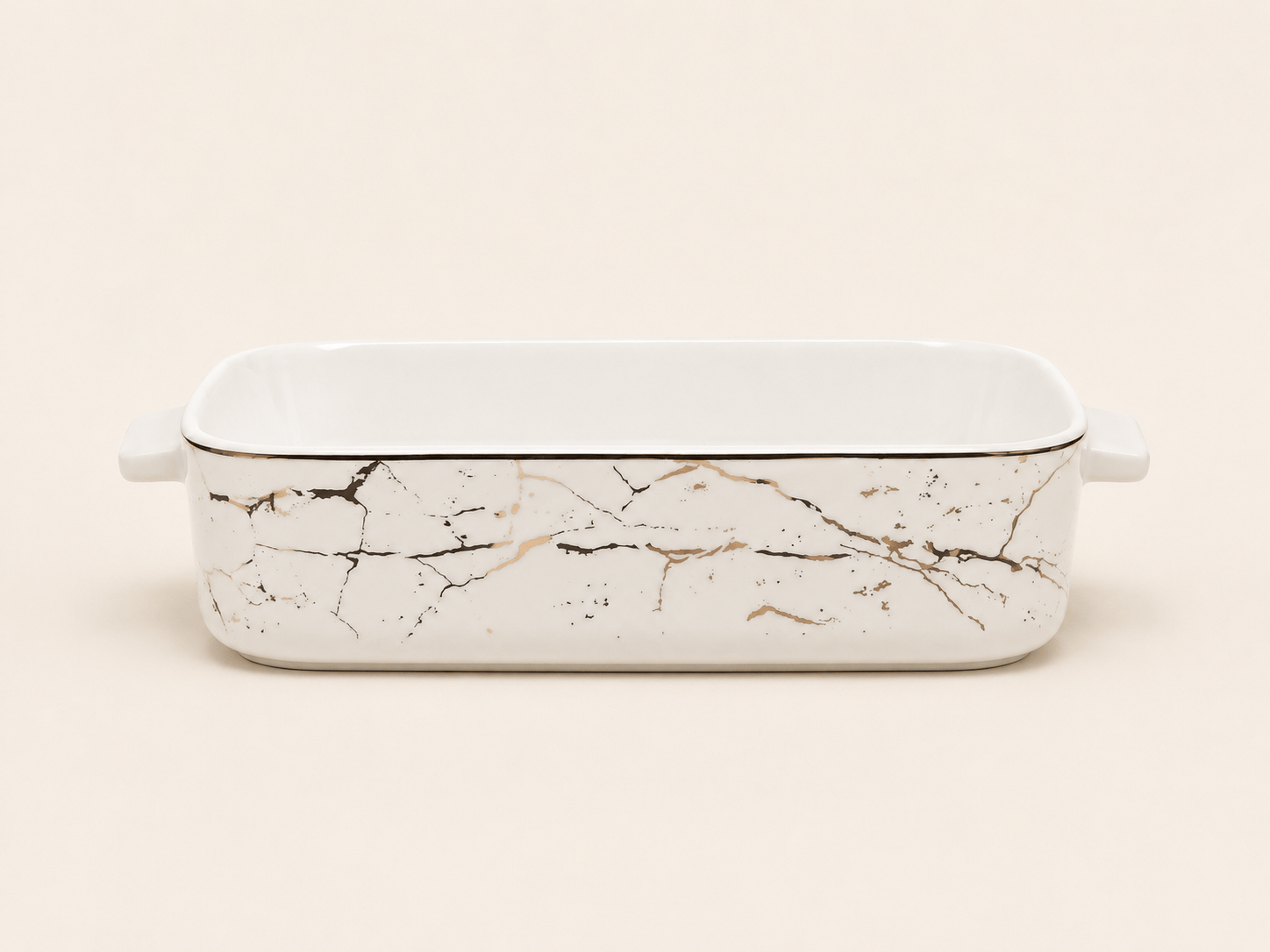Petit plat à gratin en céramique de la marque HomeDeLuxe, idéal pour cuisson au four et présentation élégante des plats.
