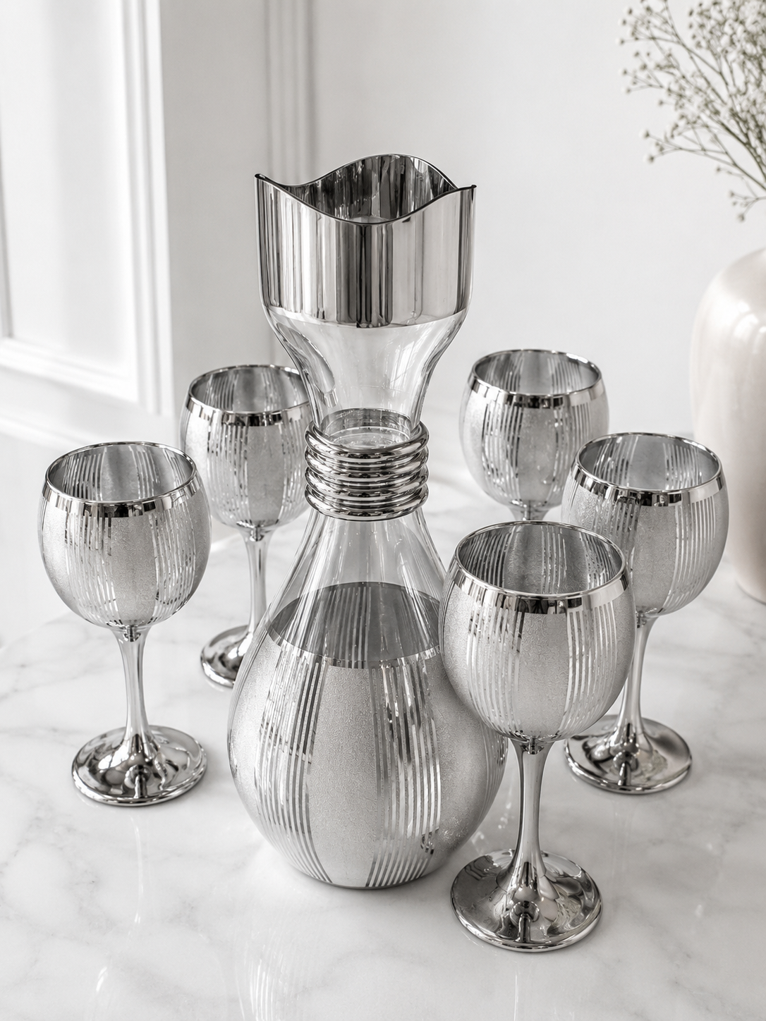 Carafes & 6 verres a pied