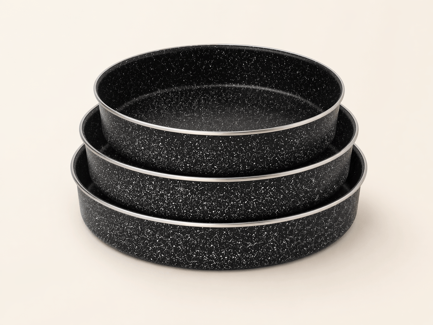 Ensemble de trois plats ronds anti-adhésifs pour tous vos besoins culinaires - Home de Luxe France 