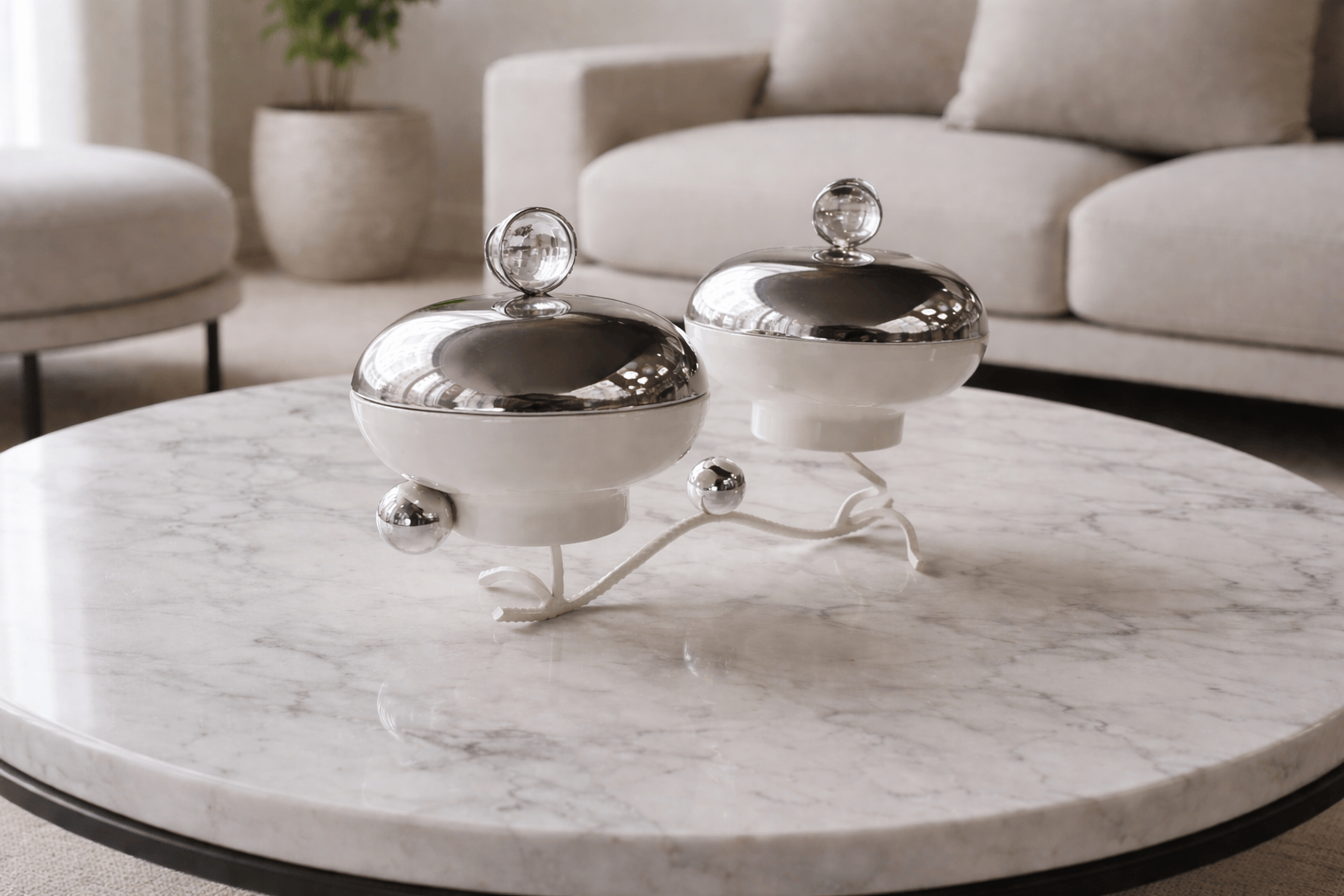 Présentoir deux étages élégant et fonctionnel chrome blanc - Home de Luxe France 