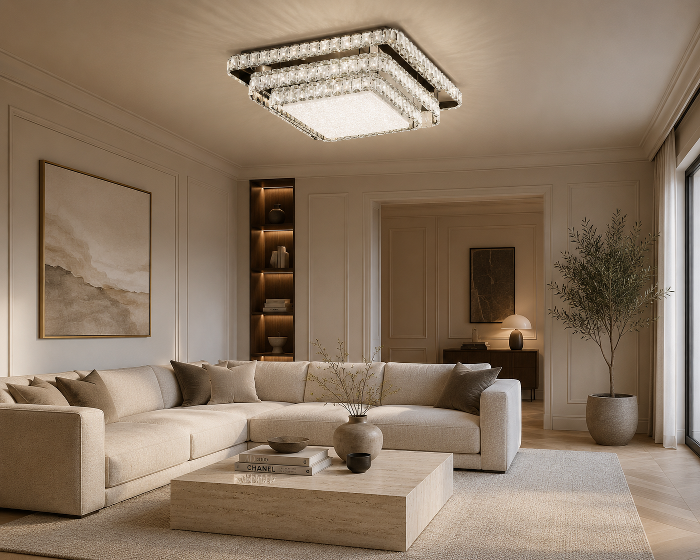 Lustre LED carré pailleté