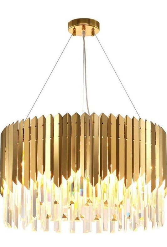 Lustre contemporain luxe de 60cm avec design moderne, suspendu en cristal clair, par HomeDeLuxe, idéal pour décoration élégante.
