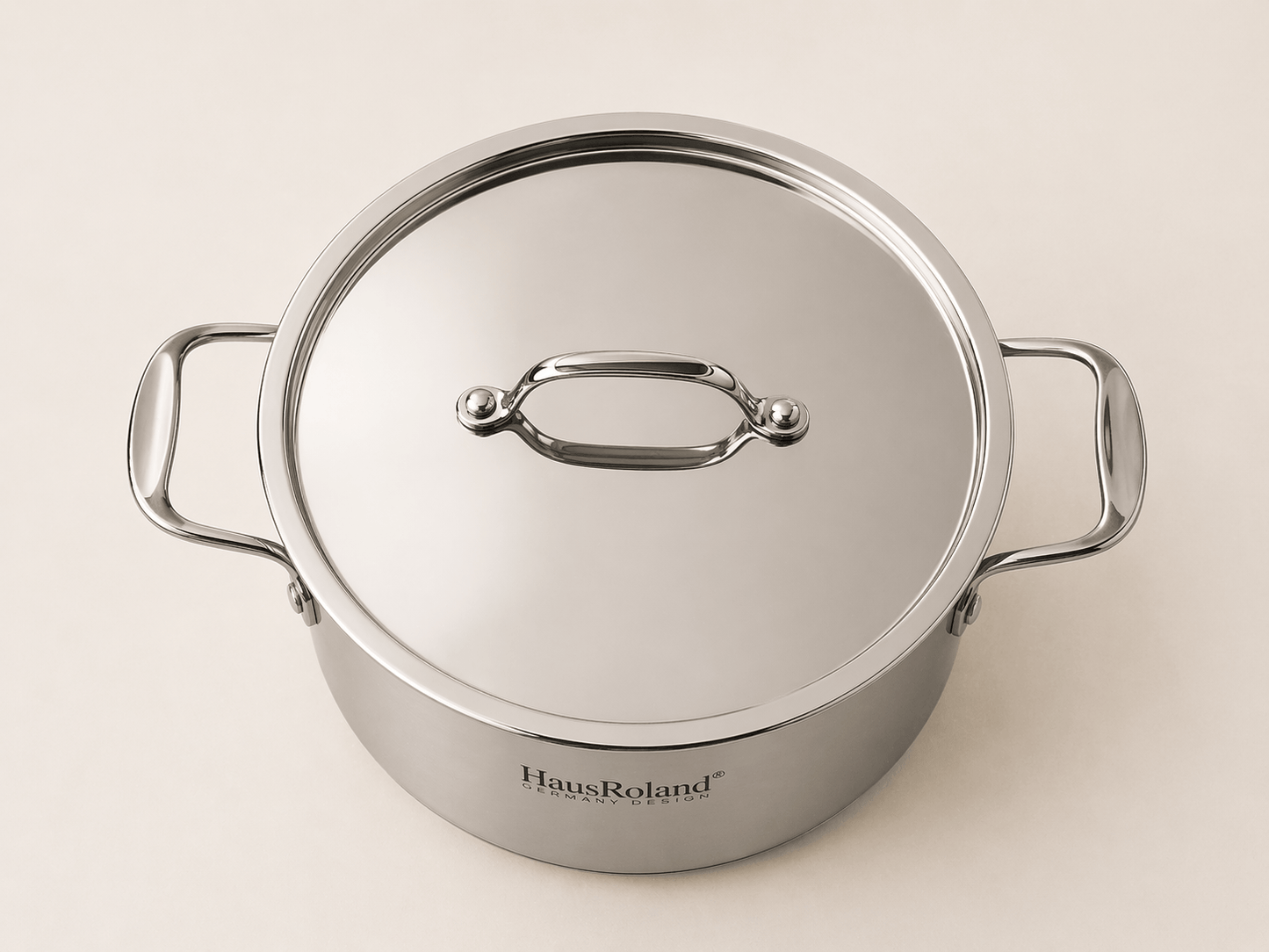Marmite en inox HomeDeLuxe, poêle de cuisson en acier inoxydable avec couvercle, vue de dessus sur plaque de cuisson.