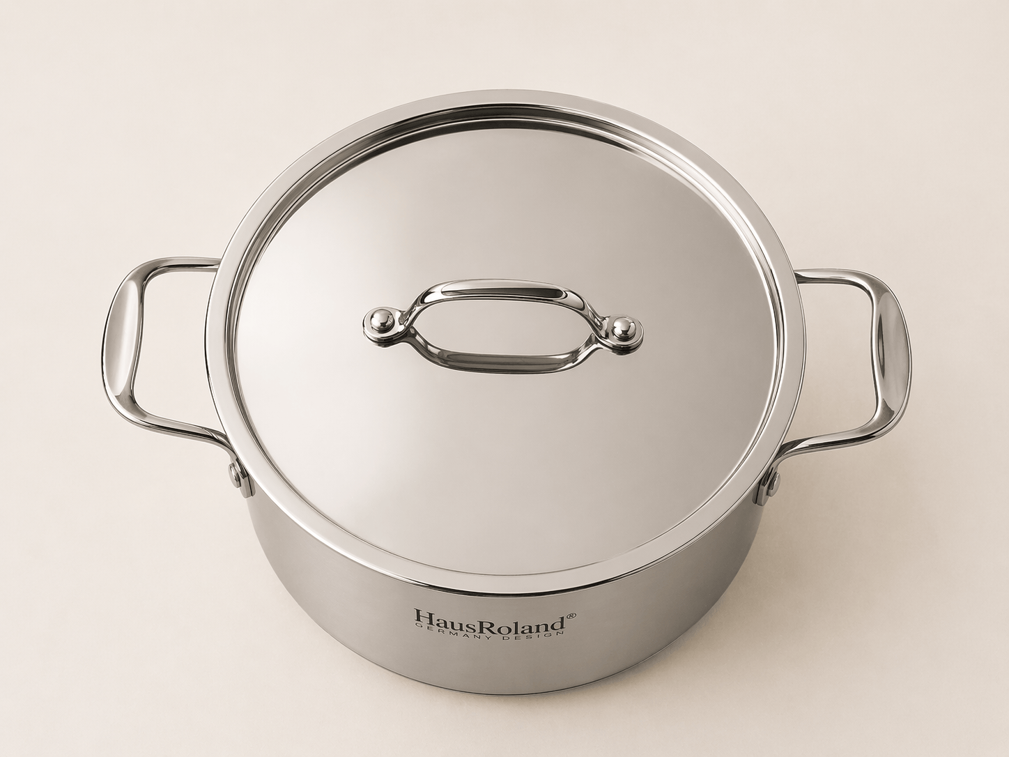 Marmite en inox HomeDeLuxe, poêle de cuisson en acier inoxydable avec couvercle, vue de dessus sur plaque de cuisson.