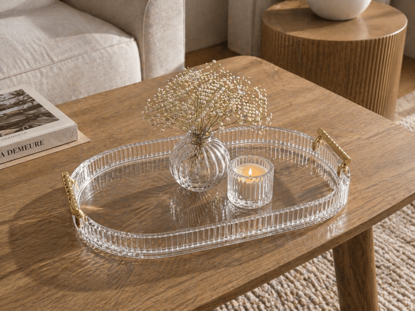 Plateau décoratif oval en plastique effet verre - Home de Luxe France 