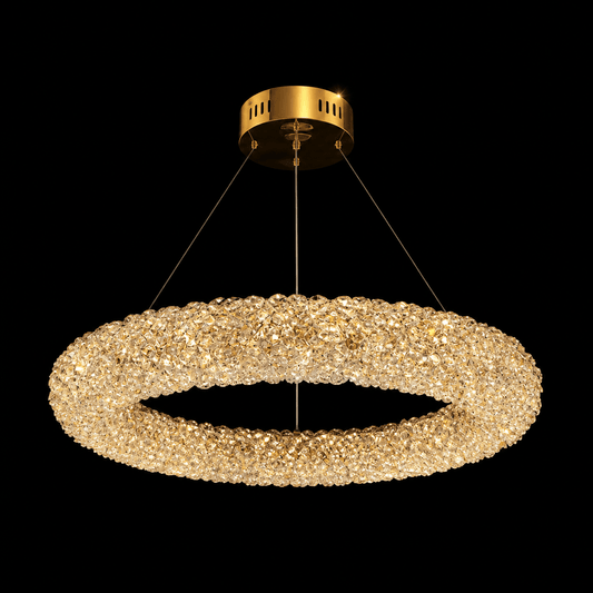Lustre mini en cristaux de marque HomeDeLuxe, suspendu avec plusieurs cristaux brillants pour une décoration élégante.