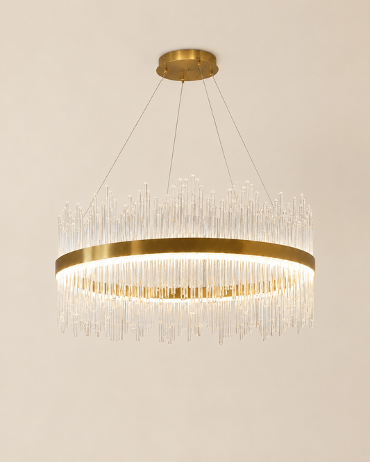 Lustre moderne HomeDeLuxe avec anneaux LED de 60cm, éclairage suspendu élégant et contemporain pour intérieur.
