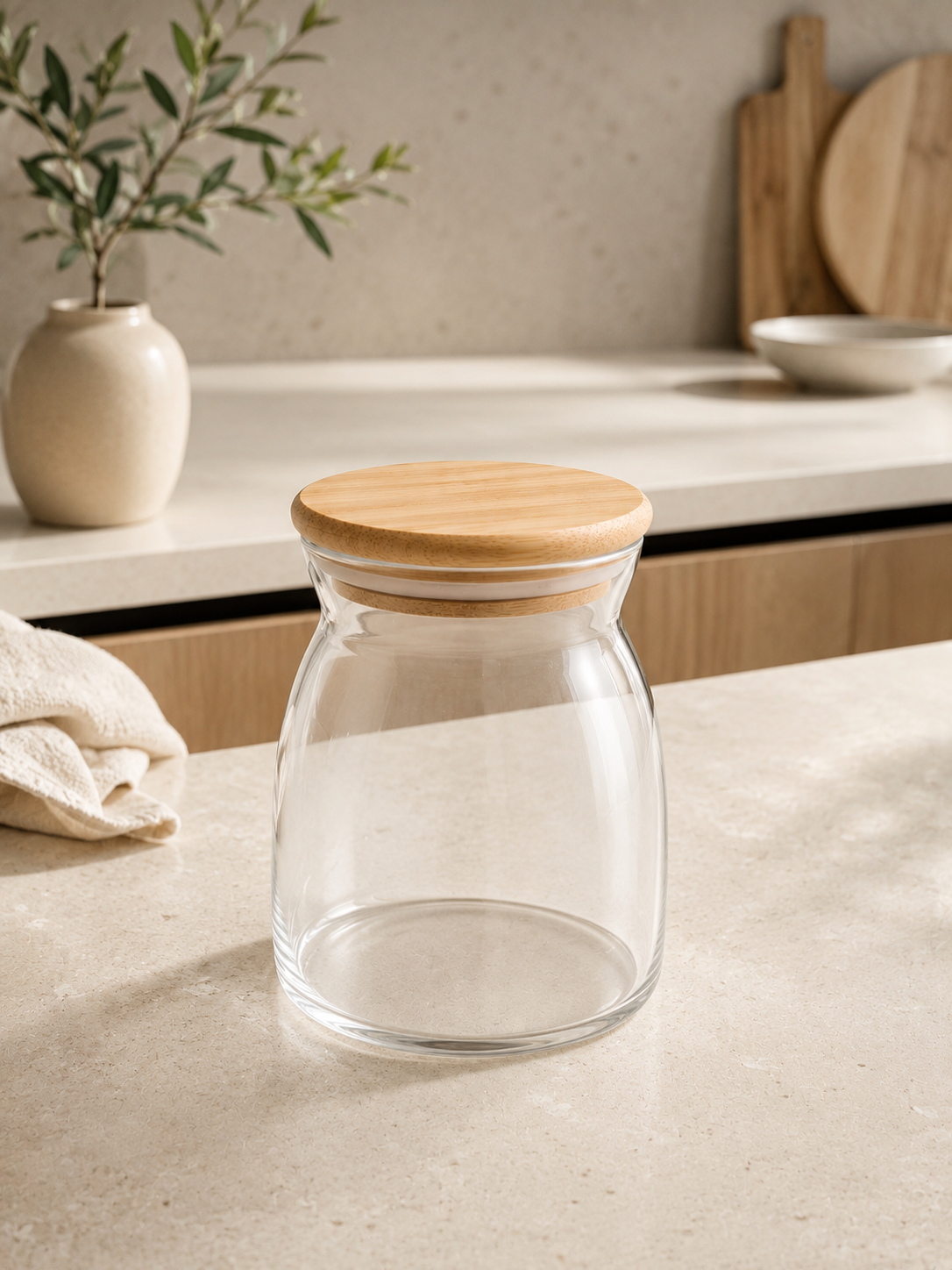 Bocal en verre bois clair