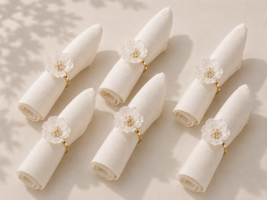 Rond de serviette fleur blanche gold - HomeDeLuxe